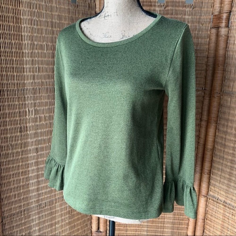 J.Crew Green Women's Sparkle Bell Sleeve Tee